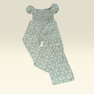 Floral Puff Sleeve Jumpsuit Girls (Small 8) NEW